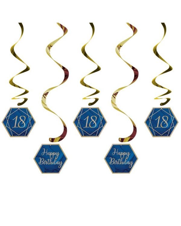 18th Birthday Navy &amp; Gold Geode Hanging Swirls (5pk)