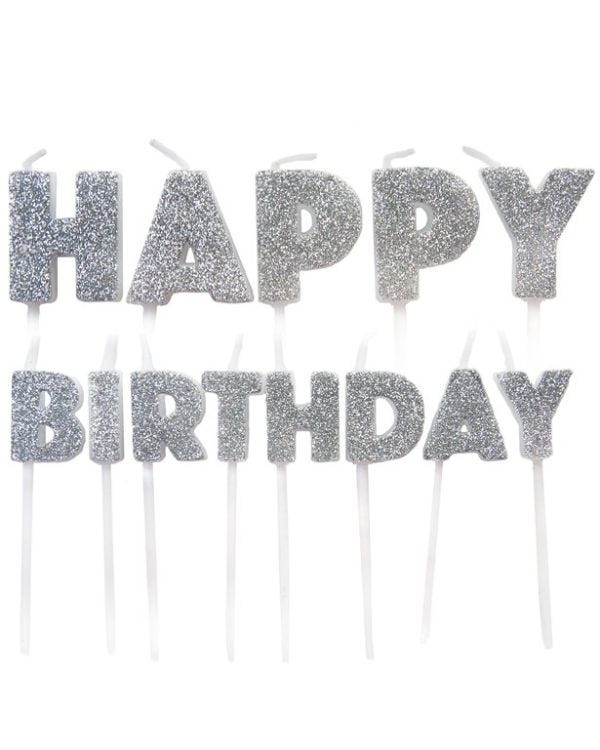 Silver &#039;Happy Birthday&#039; Candles (13pk)