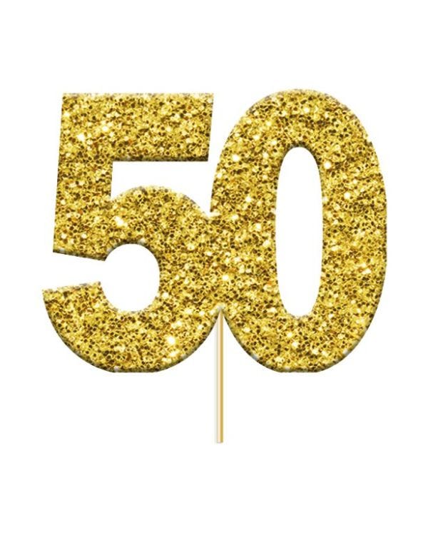 Gold 50 Glitter Cupcake Topper (12pk)