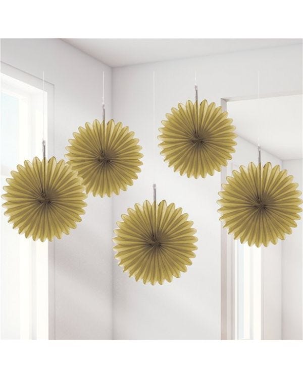 Gold Paper Fan Decorations - 15cm (5pk)