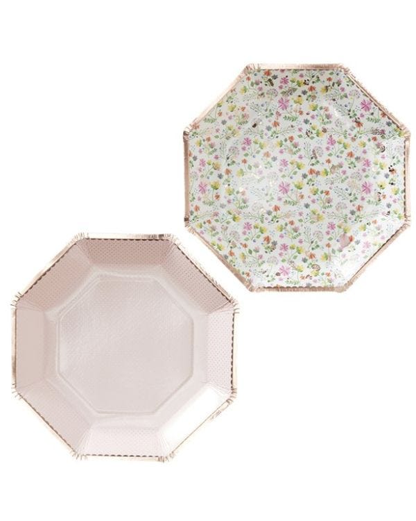 Ditsy Floral &amp; Rose Gold Polka Dot Paper Plates - 23cm (8pk)