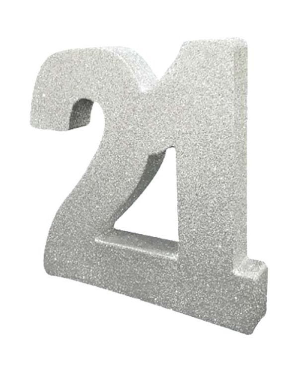 Age 21 Silver Glitter Table Decoration - 20cm