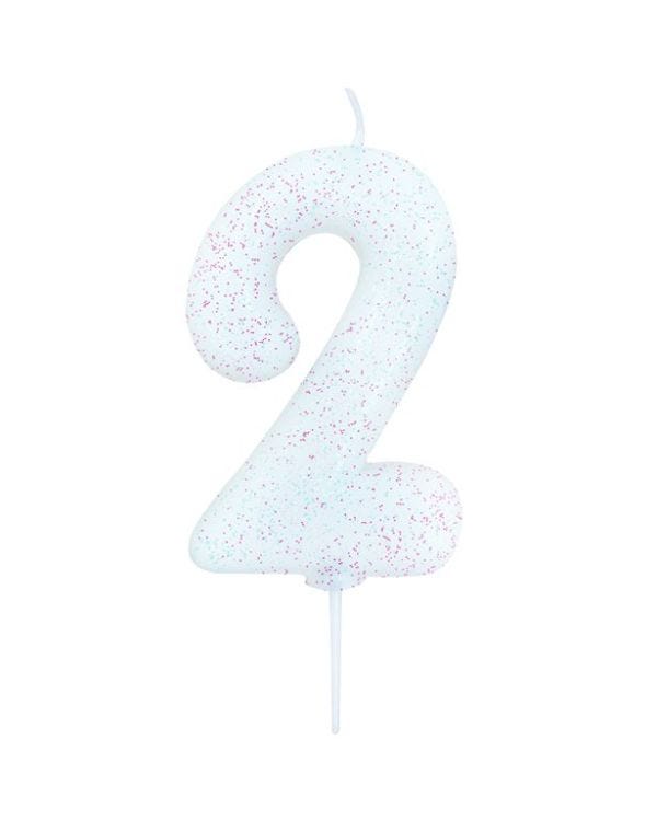 Iridescent Glitter Number 2 Candle - 7cm