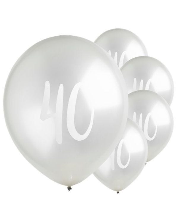 Silver 40th Milestone Balloons - 12&quot; Latex (5pk)