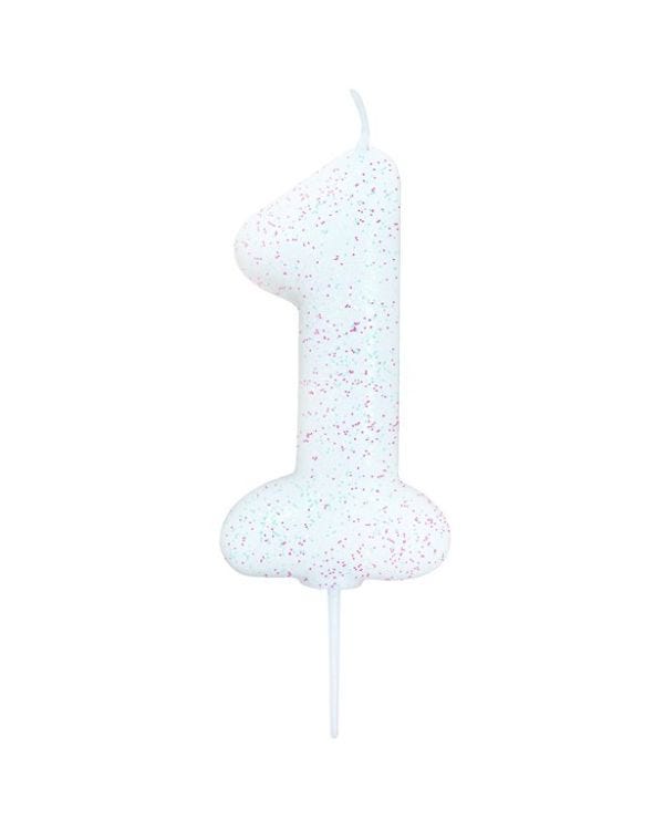 Iridescent Glitter Number 1 Candle - 7cm