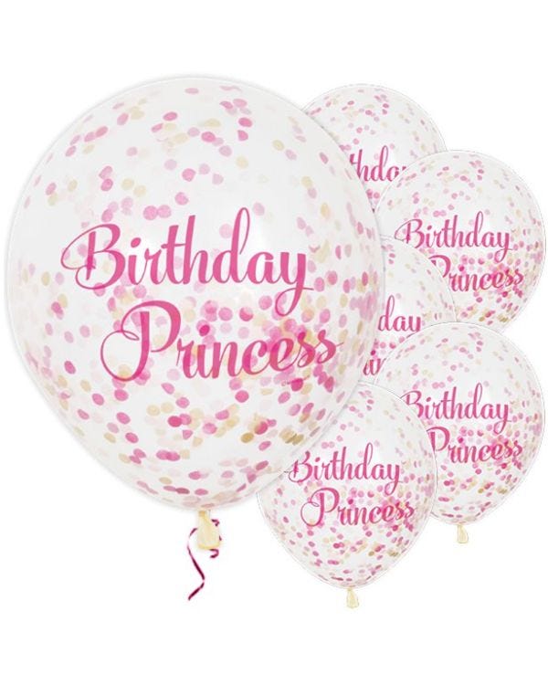 Birthday Princess Confetti Balloons - 12&quot; Latex (6pk)