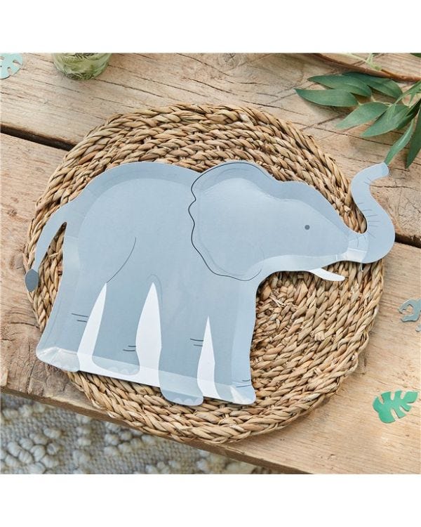 Let&#039;s Go Wild Elephant Paper Plate - 30cm (8pk)