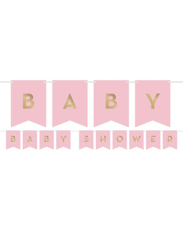 Pink &amp; Gold Customisable Ribbon Banner with Stickers - 1.7m