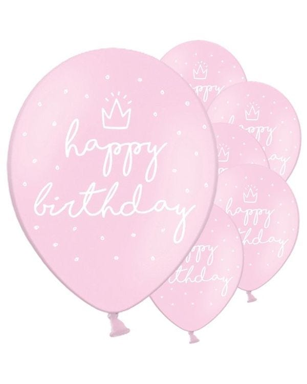 Pastel Pink Happy Birthday Balloons - 12&quot; Latex (6pk)