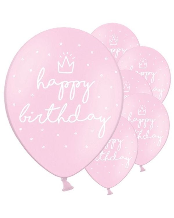 Pastel Pink Happy Birthday Balloons - 12&quot; Latex (6pk)