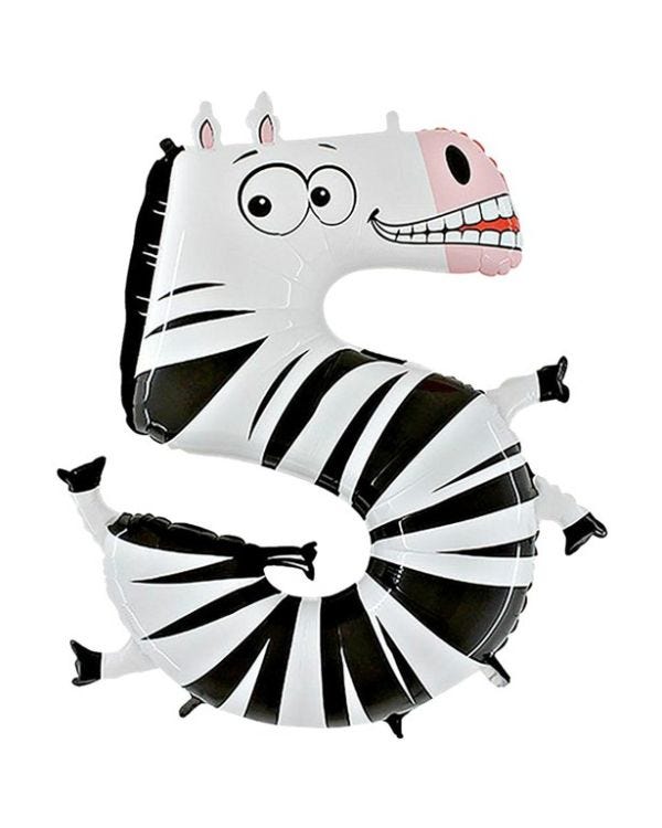 Zebra Number 5 Balloon - 40&#039;&#039; Animaloon Foil