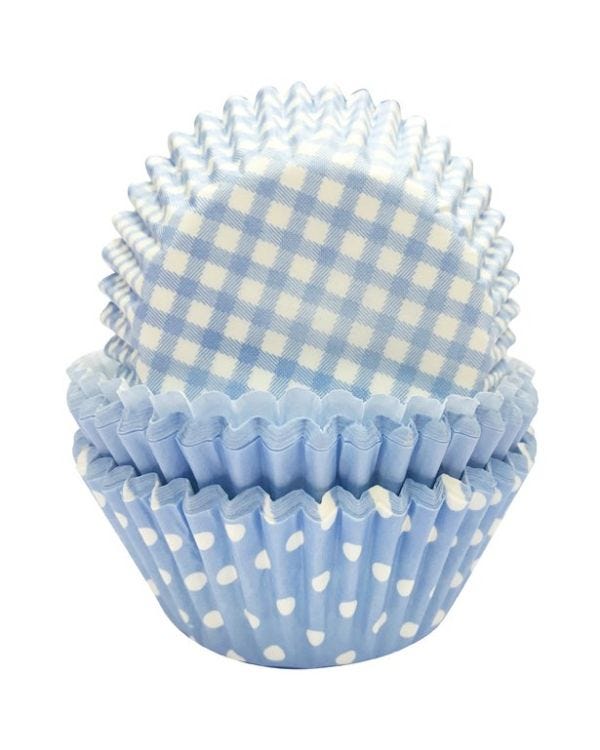 Light Blue Patterned Cupcake Cases - 5cm (75pk)