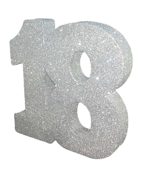 Age 18 Silver Glitter Table Decoration - 20cm
