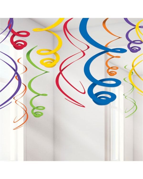 Rainbow Hanging Swirls Decoration - 55cm (12pk)