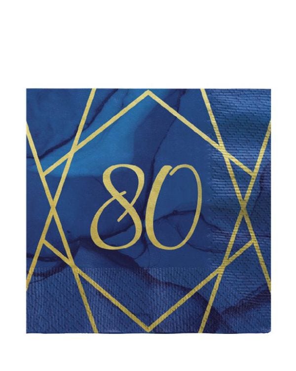 80th Navy &amp; Gold Geode Paper Napkins - 33cm (16pk)