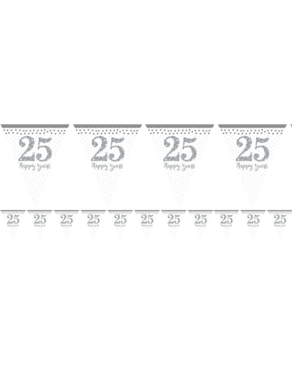 25th Silver Sparkling Wedding Anniversary Flag Bunting - 4m
