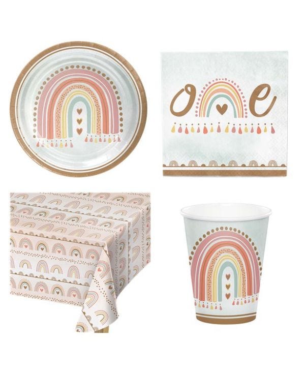 Boho Rainbow 1st Birthday - Value Party Pack for 8