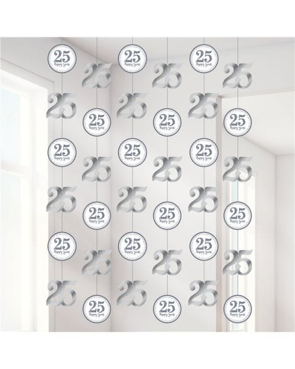 25th Silver Sparkling Wedding Anniversary String Decoration (6pk)