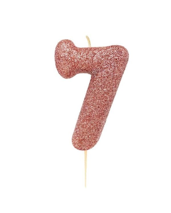 Rose Gold Glitter Number 7 Candle - 7cm