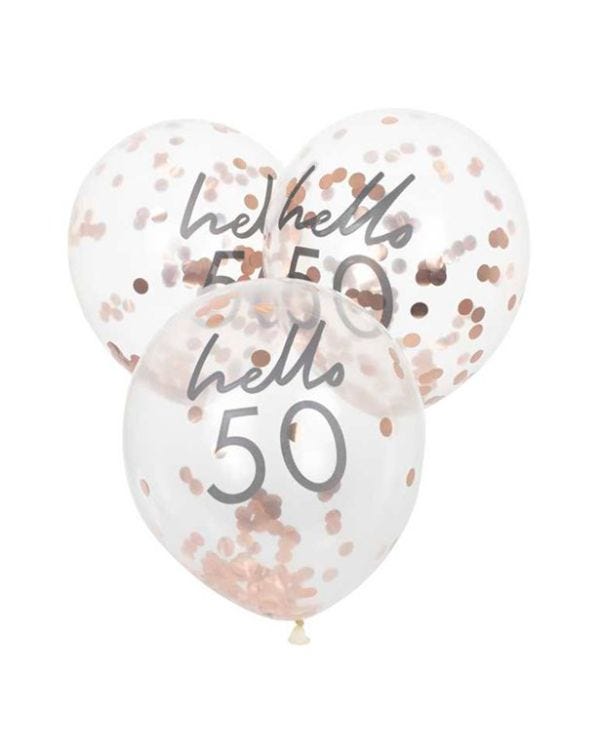 Hello 50 Rose Gold Confetti Latex Balloons - 12&quot;