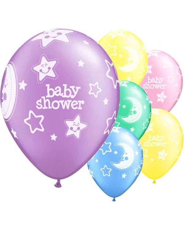 Baby Shower Moon &amp; Stars Balloons - 11&quot; Latex (6pk)