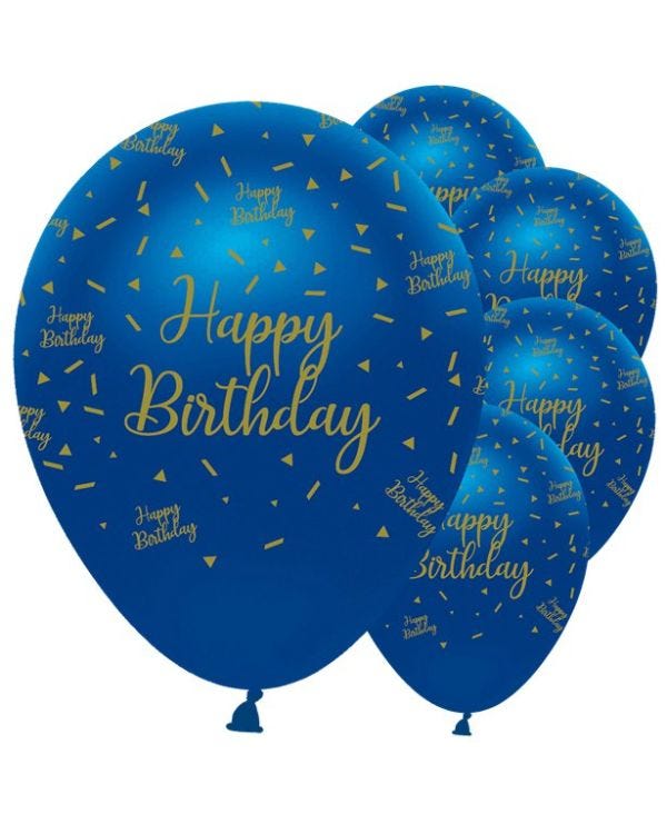 Navy &amp; Gold Geode &#039;Happy Birthday&#039; Latex Balloons - 12&quot; (6pk)