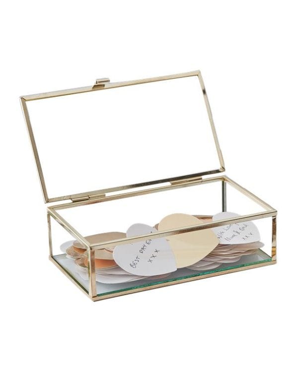 Gold Wedding Glass Guest Book Box With Hearts