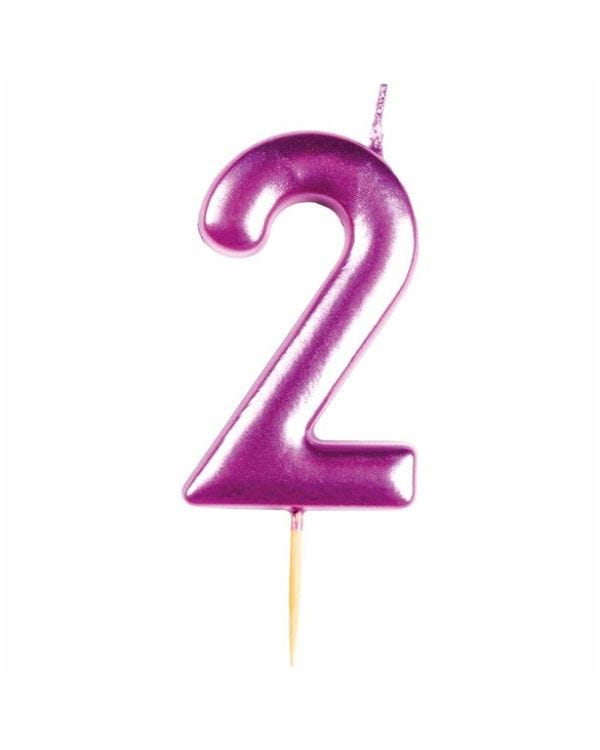 Number 2 Metallic Pink Candle