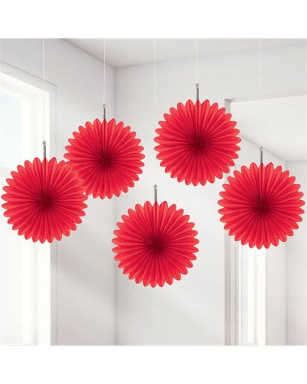 Red Paper Fan Decorations - 15cm (5pk)