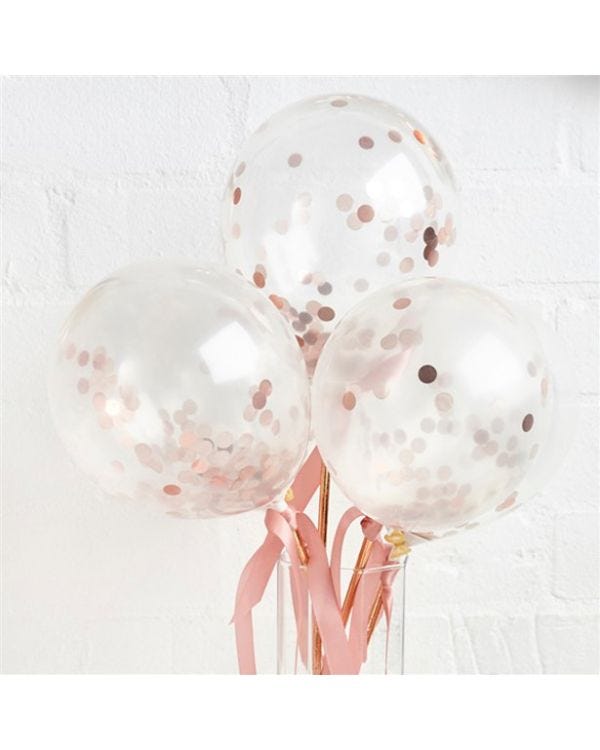 Rose Gold Mini Confetti Balloon Wands - 5&quot; Latex (5pk)
