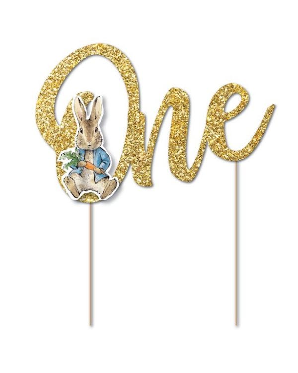 Peter Rabbit 1st Birthday Gold Glitter Cake Topper - 15cm