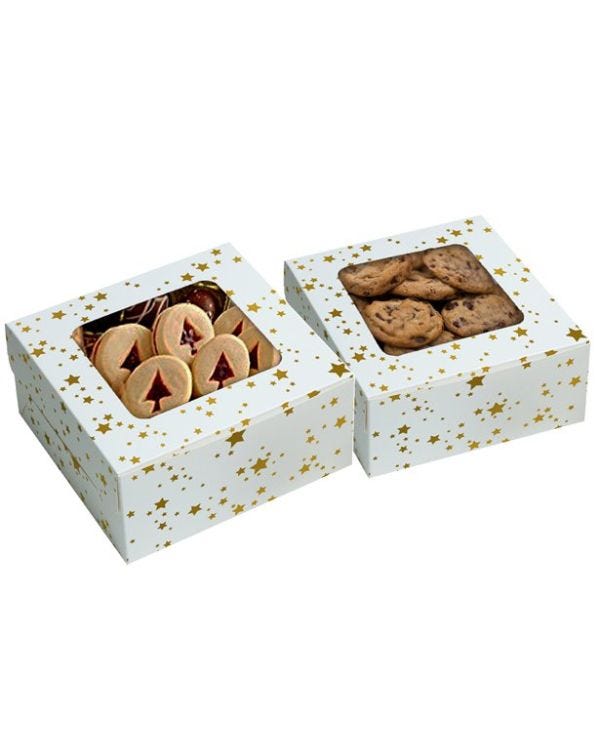 Gold Stars Square Treat Boxes - 16cm (2pk)