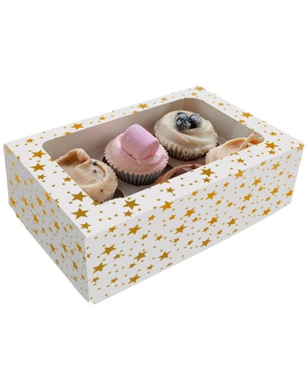 Gold Stars Cake Box for 6 Cupcakes