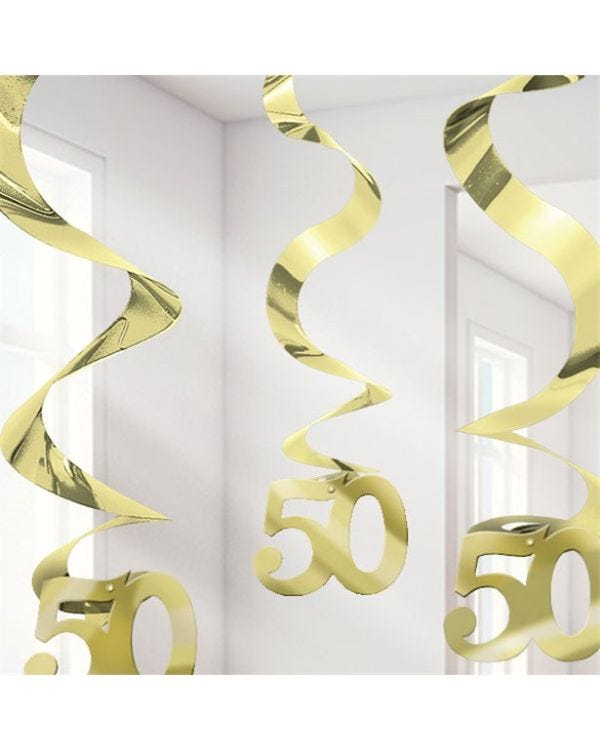 50th Gold Foil Hanging Swirls - 61cm (5pk)