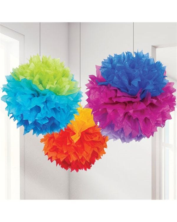 Rainbow Pom Pom Decorations - 40cm (3pk)