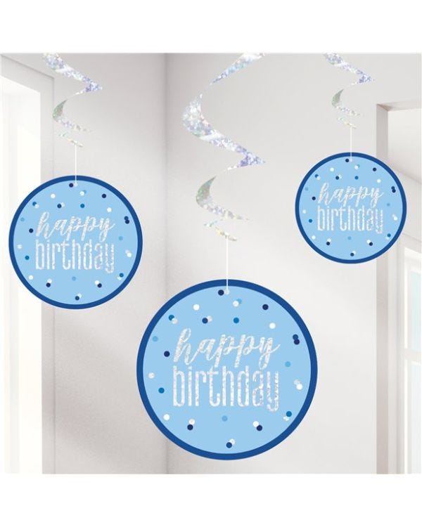 Blue &#039;Happy Birthday&#039; Hanging Swirls - 80cm