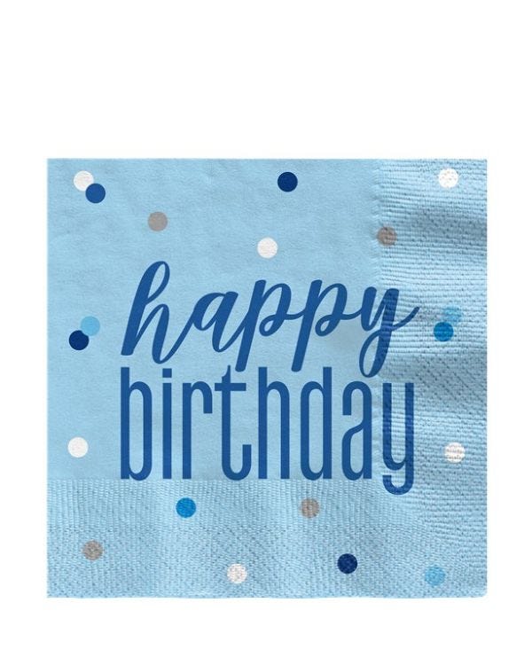 Blue &#039;Happy Birthday&#039; Paper Napkins - 33cm (16pk)
