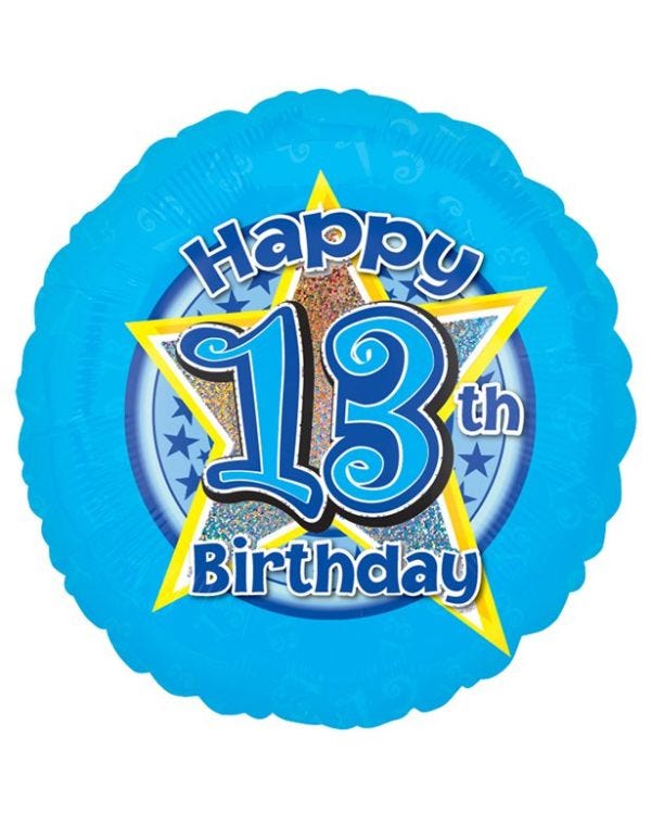 13th Birthday Blue Stars Balloon - 18&quot; Foil
