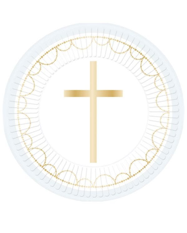 Blue Botanical Cross Paper Plates - 23cm (8pk)