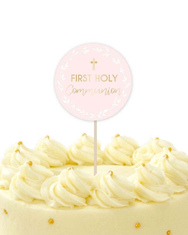 Pink Botanical &#039;First Holy Communion&#039; Cake Topper
