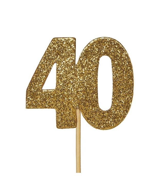 Gold 40 Glitter Cupcake Topper