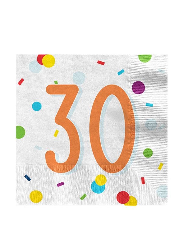 Confetti Birthday Age 30 Napkins - 33cm (20pk)