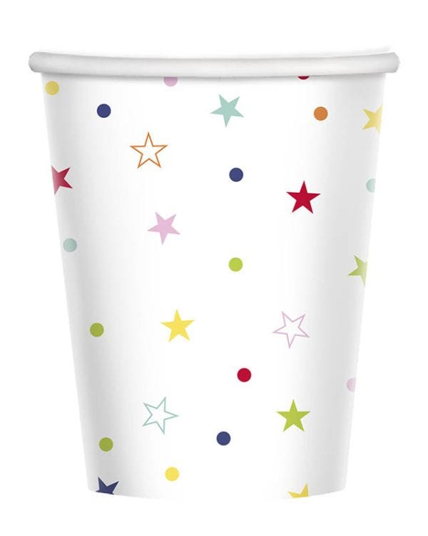 Multi Coloured Star Print Paper Cups - 237ml (8pk)