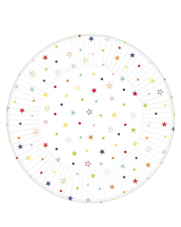 Multi Coloured Star Print Paper Plates - 23cm (8pk)