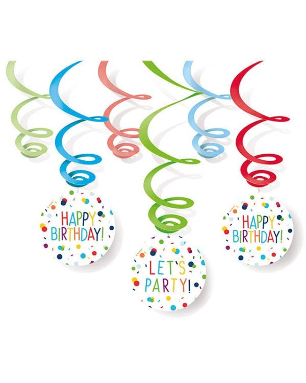 Confetti Birthday Hanging Swirls (6pk)