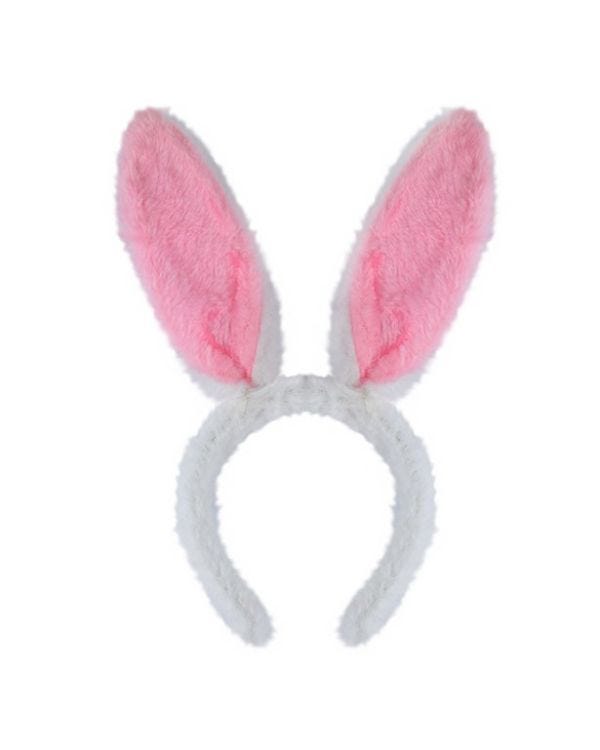 Pink Fur White Bunny Ears Headband
