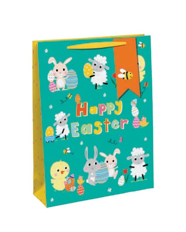 Large Happy Easter Teal Bag