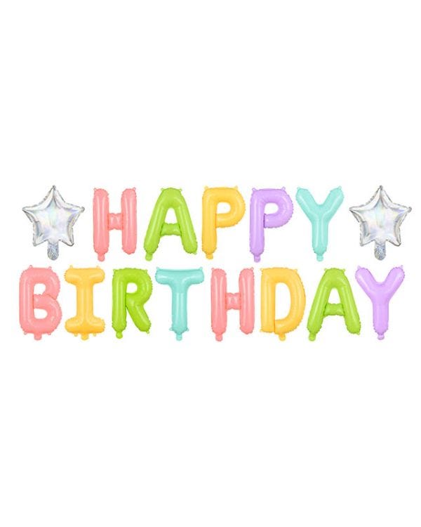 Pastel Neon Happy Birthday Foil Balloon Banner - 4m