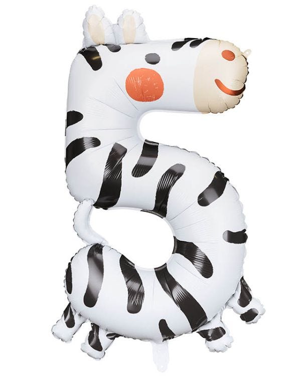 Zebra Number 5 Balloon - 34&quot; Foil