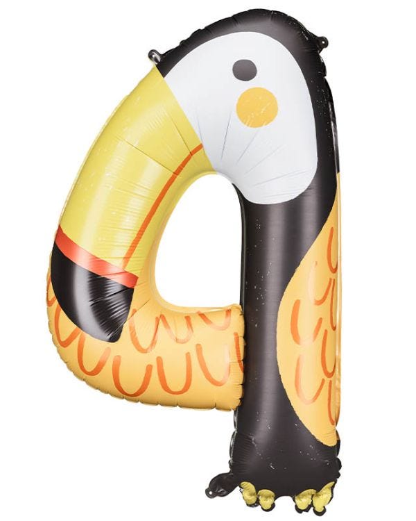 Toucan Number 4 Balloon - 34&quot; Foil